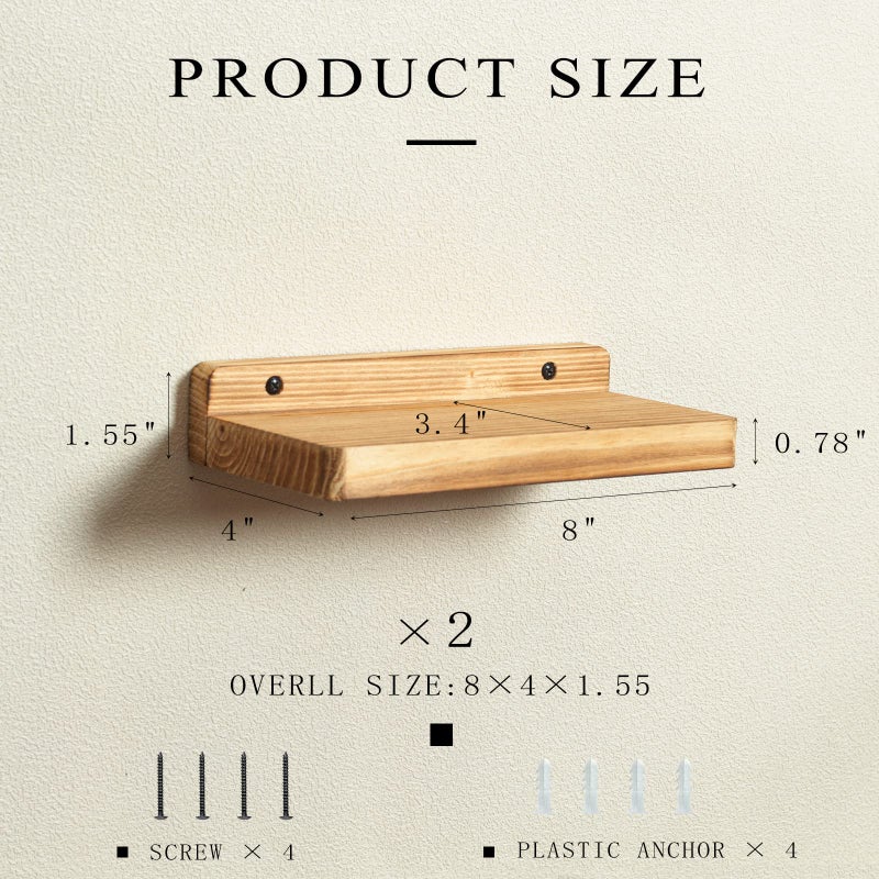 Freezing point Small Floating Shelf for Wall Set of 2 Natural Wood 8Inch Mini Wall Shelves Decor Plant Display Collectibles Mounted Kitchen Bathroom Bedroom Corner Decorative Storage Tiny Stand - Image 3